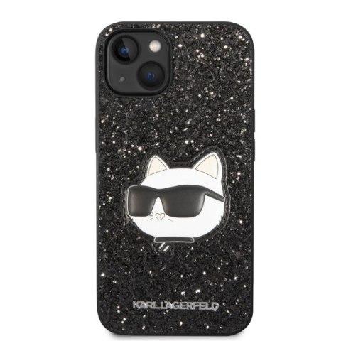 Etui iPhone 14 Plus / 15 Plus Karl Lagerfeld czarne Glitter Choupette Patch