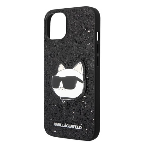 Etui iPhone 14 Plus / 15 Plus Karl Lagerfeld czarne Glitter Choupette Patch