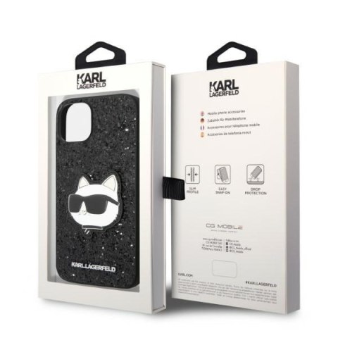 Etui iPhone 14 Plus / 15 Plus Karl Lagerfeld czarne Glitter Choupette Patch