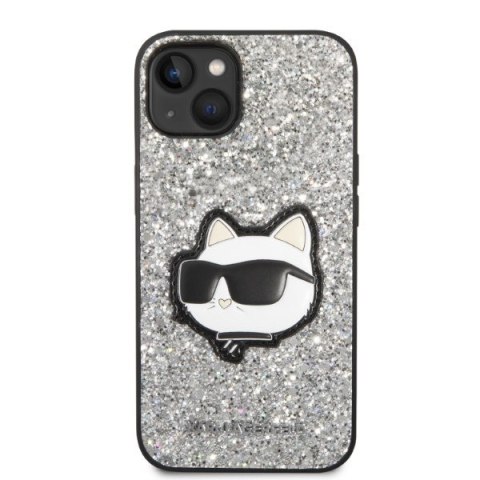 Etui na telefon iPhone 14 Plus / 15 Plus Karl Lagerfeld srebrne Glitter