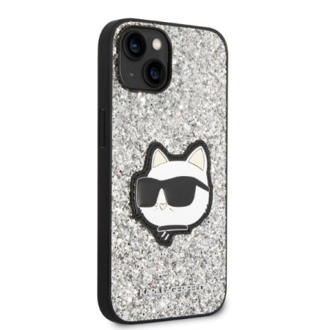 Etui na telefon iPhone 14 Plus / 15 Plus Karl Lagerfeld srebrne Glitter