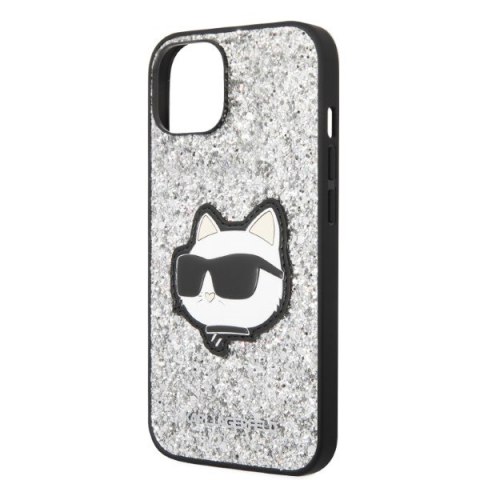 Etui na telefon iPhone 14 Plus / 15 Plus Karl Lagerfeld srebrne Glitter