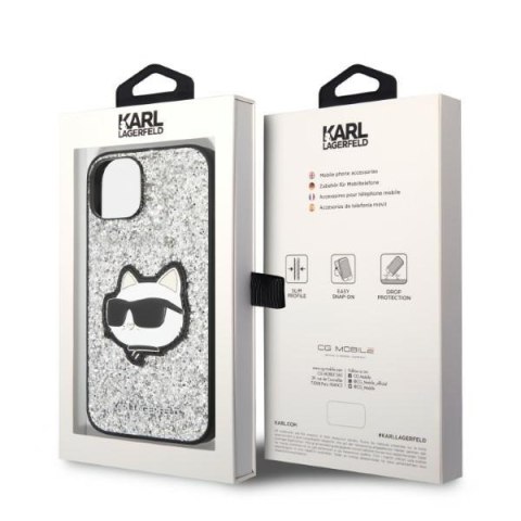 Etui na telefon iPhone 14 Plus / 15 Plus Karl Lagerfeld srebrne Glitter