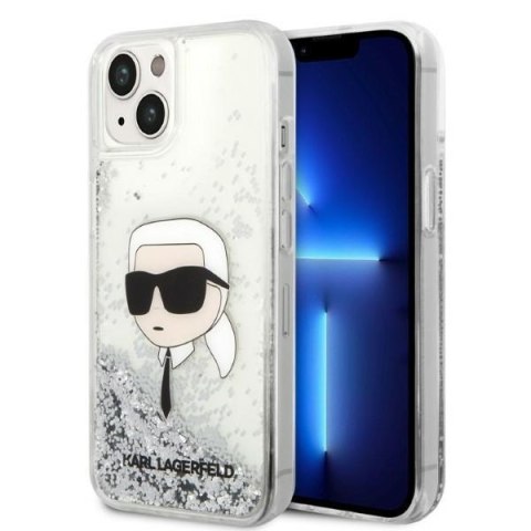 Etui na telefon iPhone 14 Plus / 15 Plus Karl Lagerfeld srebrne Glitter