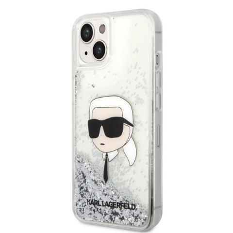 Etui na telefon iPhone 14 Plus / 15 Plus Karl Lagerfeld srebrne Glitter