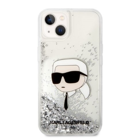 Etui na telefon iPhone 14 Plus / 15 Plus Karl Lagerfeld srebrne Glitter