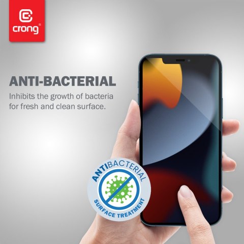 Szkło hartowane iPhone 14 Plus / 15 Plus Crong Anti-Bacterial 3D Armour Glass + ramka instalacyjna