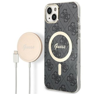 Etui na telefon Apple iPhone 14 Plus / 15 Plus Guess MagSafe czarny + ładowarka