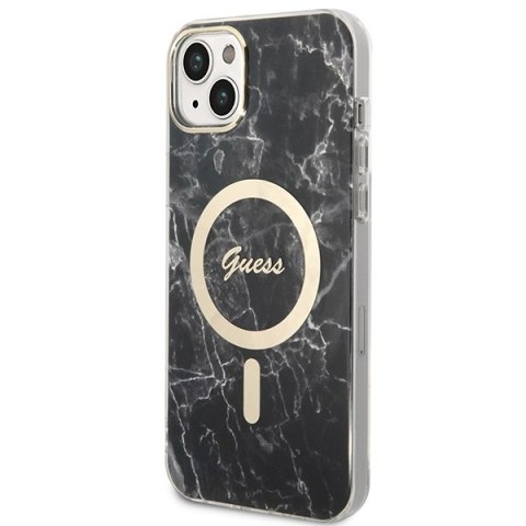 Etui na telefon iPhone 14 Plus/15 Plus Guess Marble MagSafe czarny + ładowarka