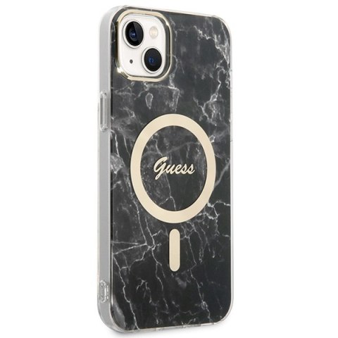 Etui na telefon iPhone 14 Plus/15 Plus Guess Marble MagSafe czarny + ładowarka