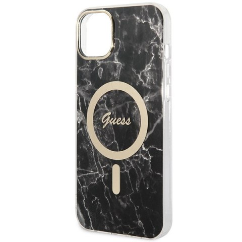 Etui na telefon iPhone 14 Plus/15 Plus Guess Marble MagSafe czarny + ładowarka