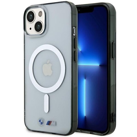 Etui iPhone 14 Plus / 15 Plus BMW przezroczyste hardcase Silver Ring MagSafe