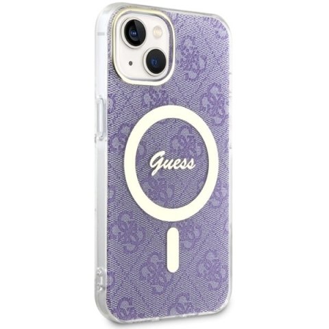 Etui na telefon iPhone 14 Plus / 15 Plus Guess 4G MagSafe purpurowe