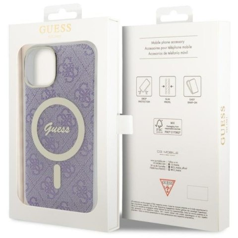 Etui na telefon iPhone 14 Plus / 15 Plus Guess 4G MagSafe purpurowe