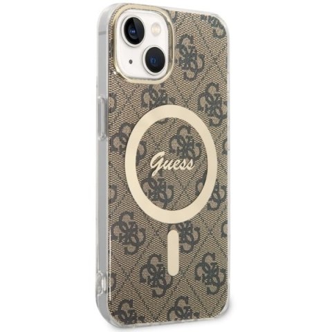 Etui na telefon iPhone 14 Plus / 15 Plus Guess 4G MagSafe brązowe