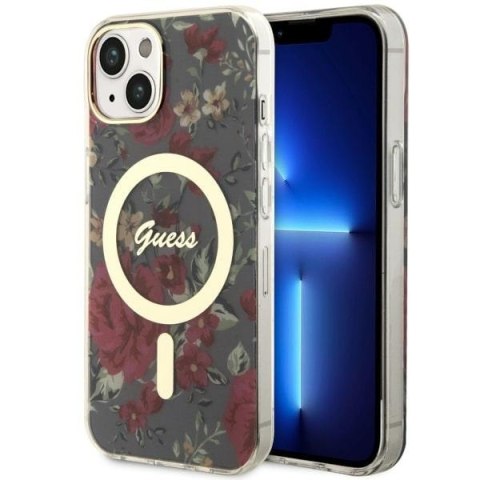 Etui na telefon iPhone 14 Plus / 15 Plus Guess Flower MagSafe zielone