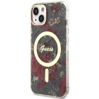 Etui na telefon iPhone 14 Plus / 15 Plus Guess Flower MagSafe zielone