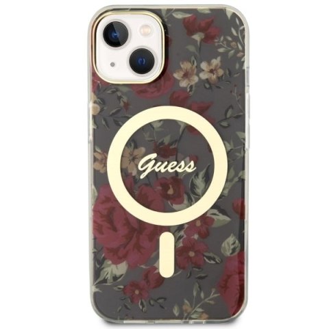 Etui na telefon iPhone 14 Plus / 15 Plus Guess Flower MagSafe zielone