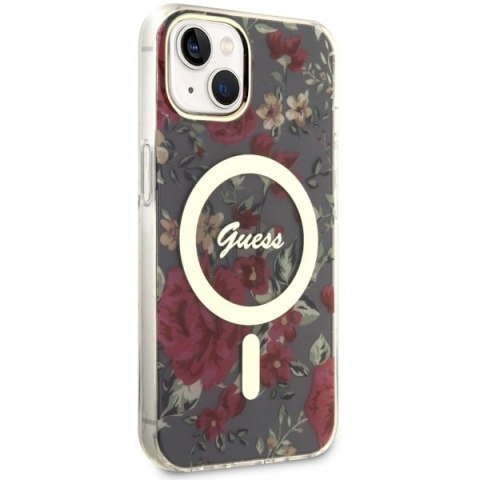 Etui na telefon iPhone 14 Plus / 15 Plus Guess Flower MagSafe zielone