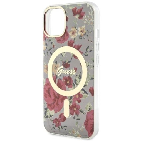 Etui na telefon iPhone 14 Plus / 15 Plus Guess Flower MagSafe zielone