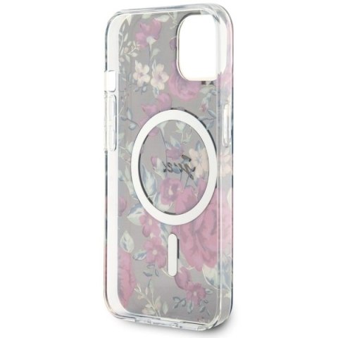 Etui na telefon iPhone 14 Plus / 15 Plus Guess Flower MagSafe zielone