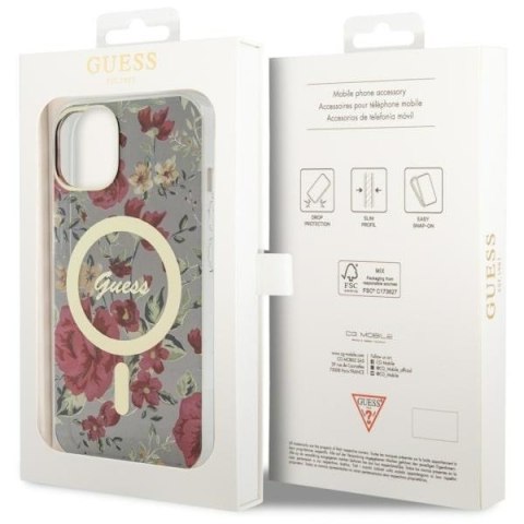 Etui na telefon iPhone 14 Plus / 15 Plus Guess Flower MagSafe zielone