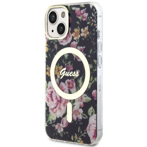 Etui na telefon iPhone 14 Plus / 15 Plus Guess Flower MagSafe czarne