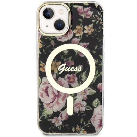 Etui na telefon iPhone 14 Plus / 15 Plus Guess Flower MagSafe czarne