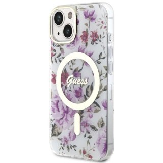 Etui na telefon iPhone 14 Plus / 15 Plus Guess Flower MagSafe przezroczyste