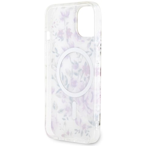 Etui na telefon iPhone 14 Plus / 15 Plus Guess Flower MagSafe przezroczyste