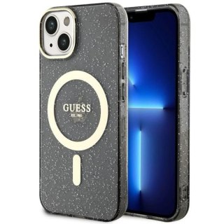 Etui na telefon iPhone 14 Plus / 15 Plus Guess Glitter Gold MagSafe