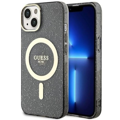 Etui na telefon iPhone 14 Plus / 15 Plus Guess Glitter Gold MagSafe