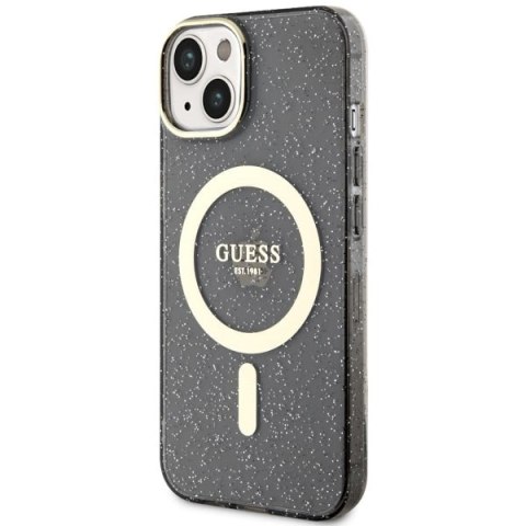 Etui na telefon iPhone 14 Plus / 15 Plus Guess Glitter Gold MagSafe