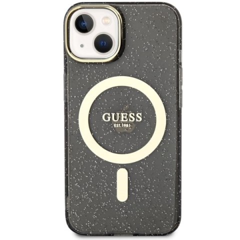 Etui na telefon iPhone 14 Plus / 15 Plus Guess Glitter Gold MagSafe