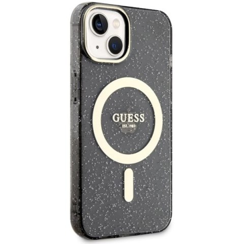 Etui na telefon iPhone 14 Plus / 15 Plus Guess Glitter Gold MagSafe