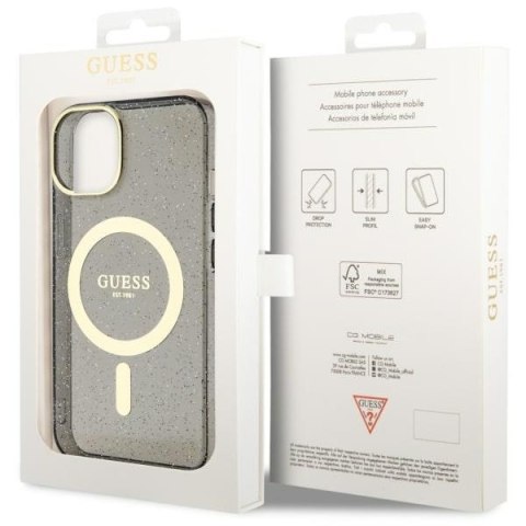 Etui na telefon iPhone 14 Plus / 15 Plus Guess Glitter Gold MagSafe