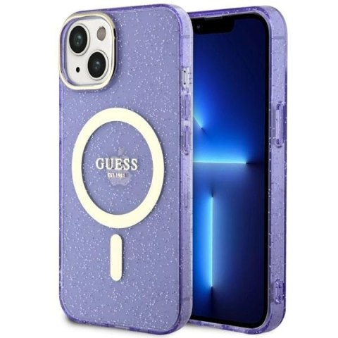 Etui na telefon iPhone 14 Plus / 15 Plus Guess Glitter Gold MagSafe