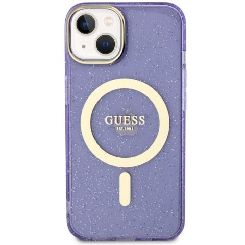 Etui na telefon iPhone 14 Plus / 15 Plus Guess Glitter Gold MagSafe