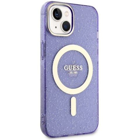 Etui na telefon iPhone 14 Plus / 15 Plus Guess Glitter Gold MagSafe