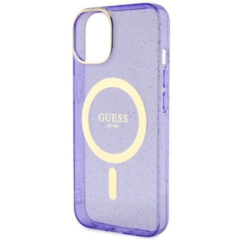 Etui na telefon iPhone 14 Plus / 15 Plus Guess Glitter Gold MagSafe