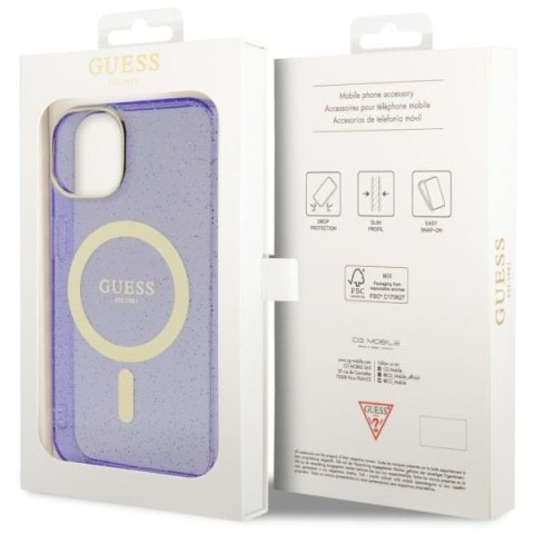 Etui na telefon iPhone 14 Plus / 15 Plus Guess Glitter Gold MagSafe