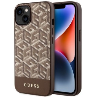 Etui na telefon iPhone 14 Plus / 15 Plus Guess GCube Stripes MagSafe brązowe