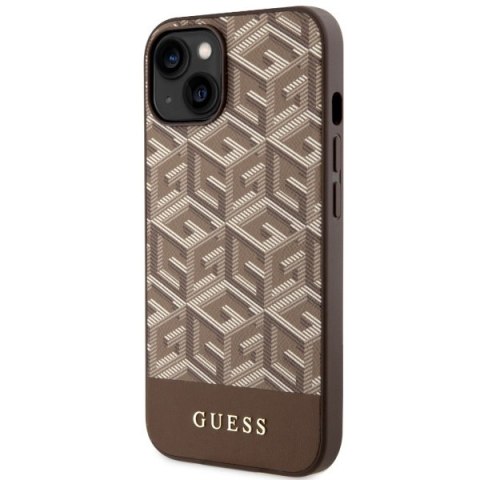 Etui na telefon iPhone 14 Plus / 15 Plus Guess GCube Stripes MagSafe brązowe