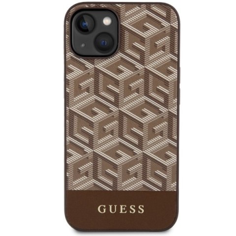 Etui na telefon iPhone 14 Plus / 15 Plus Guess GCube Stripes MagSafe brązowe