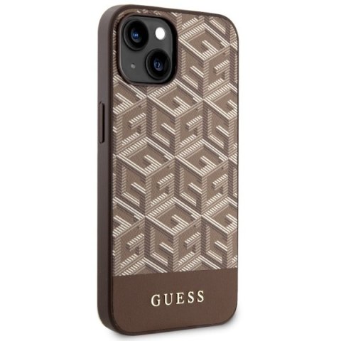 Etui na telefon iPhone 14 Plus / 15 Plus Guess GCube Stripes MagSafe brązowe