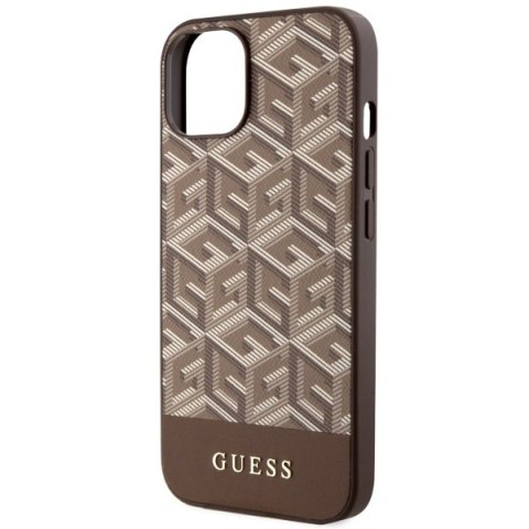 Etui na telefon iPhone 14 Plus / 15 Plus Guess GCube Stripes MagSafe brązowe