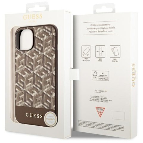 Etui na telefon iPhone 14 Plus / 15 Plus Guess GCube Stripes MagSafe brązowe