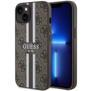 Etui iPhone 14 Plus / 15 Plus Guess 4G Printed Stripes MagSafe brązowe