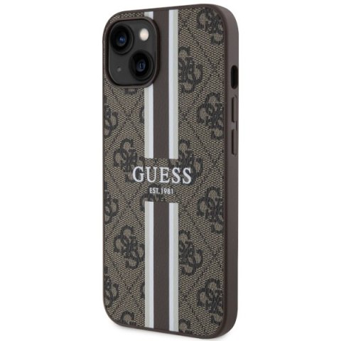 Etui iPhone 14 Plus / 15 Plus Guess 4G Printed Stripes MagSafe brązowe