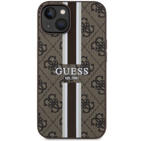 Etui iPhone 14 Plus / 15 Plus Guess 4G Printed Stripes MagSafe brązowe